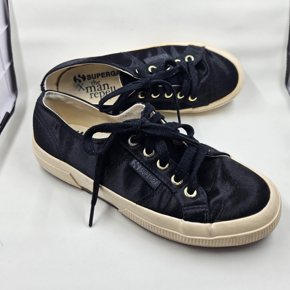 Superga × The Man Repeller Black Satin Sneaker W36/6